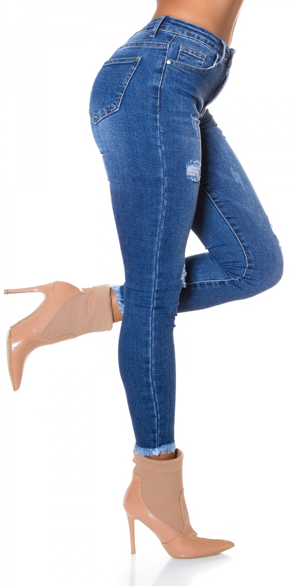 Sexy Skinny Stretch-Jeans mit Used-Effekten - blue washed