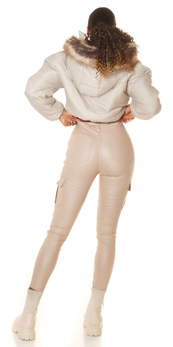 Sexy Lederlook-Hose im Cargo-Design - beige