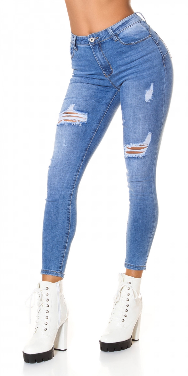 Sexy High Waist Used Jeans - blue washed