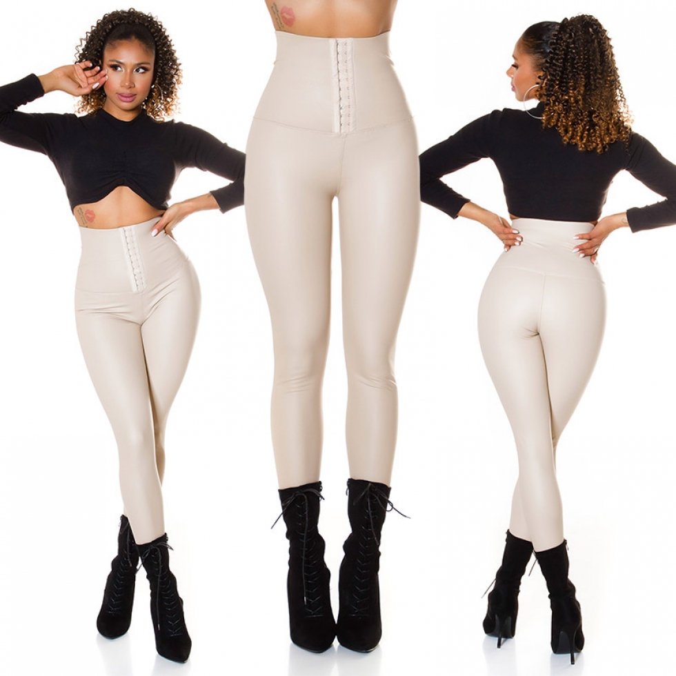 Thermo Wetlook High Waist Leggings mit Shape-Effekt - beige