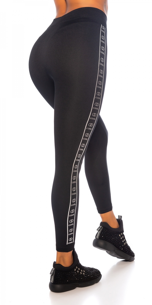 Nahtlose Thermo-Leggings mit metallischen Streifen-Effekt - schwarz/silber