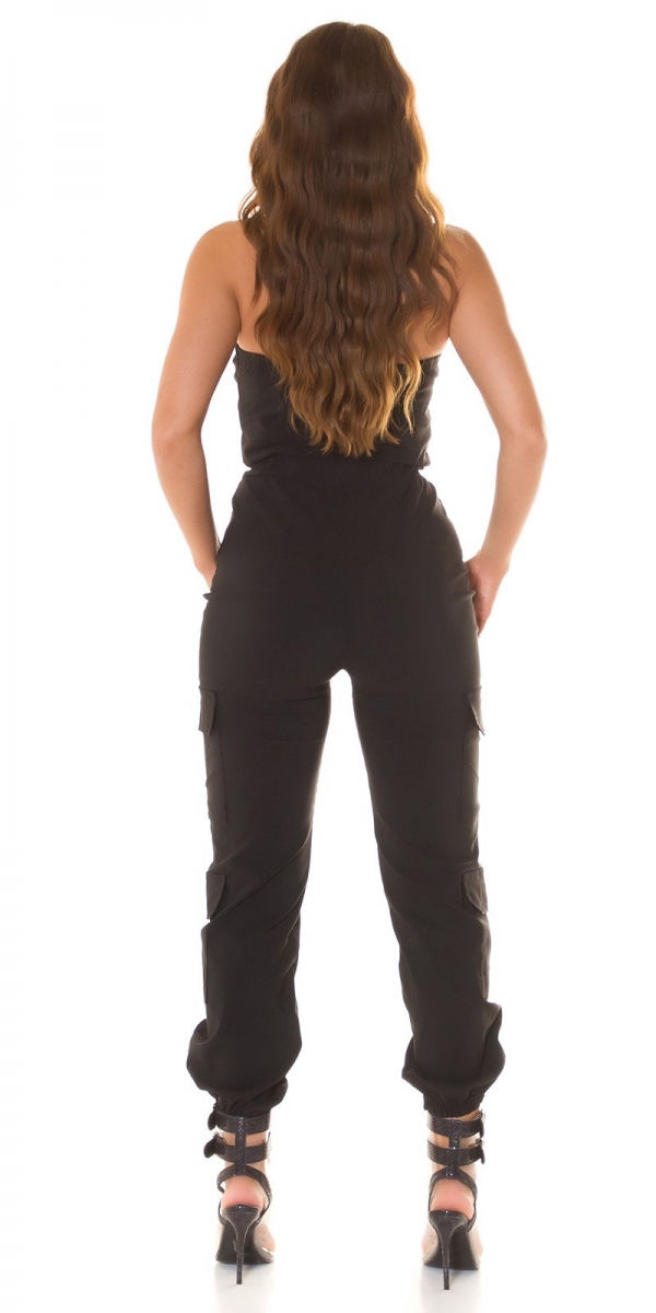 Bandeau-Overall im Cargo-Style mit Zipper - schwarz