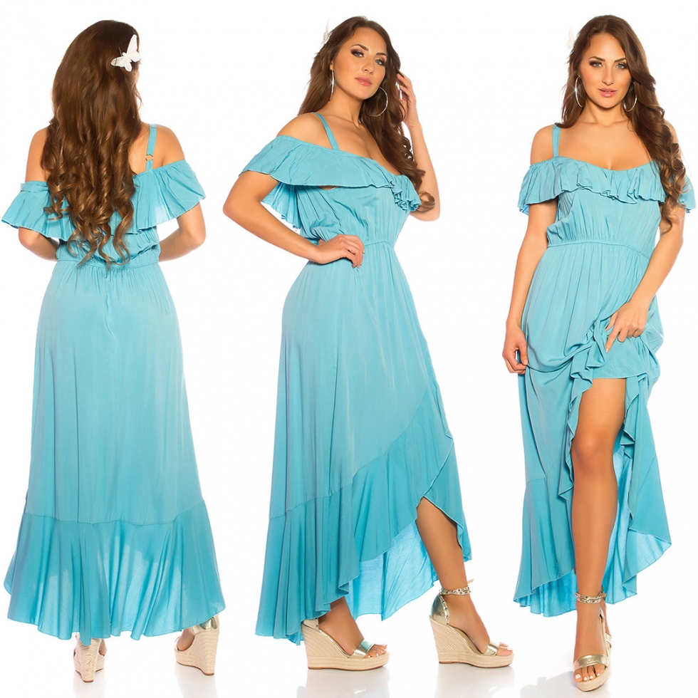 Wunderschönes Vokuhila-Kleid im Latina-Look - caribic blue