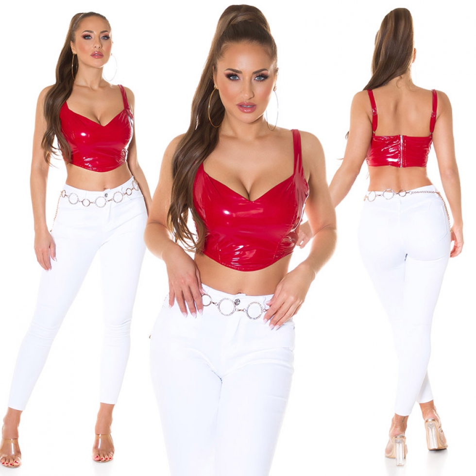 Sexy bauchfreies Party Crop-Top im Latex-Look - rot