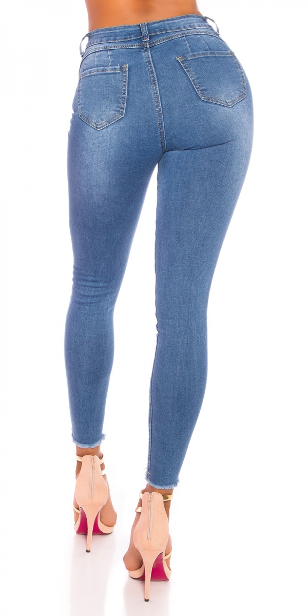 Moderne High Waist Jeans im Used-Look - blue washed