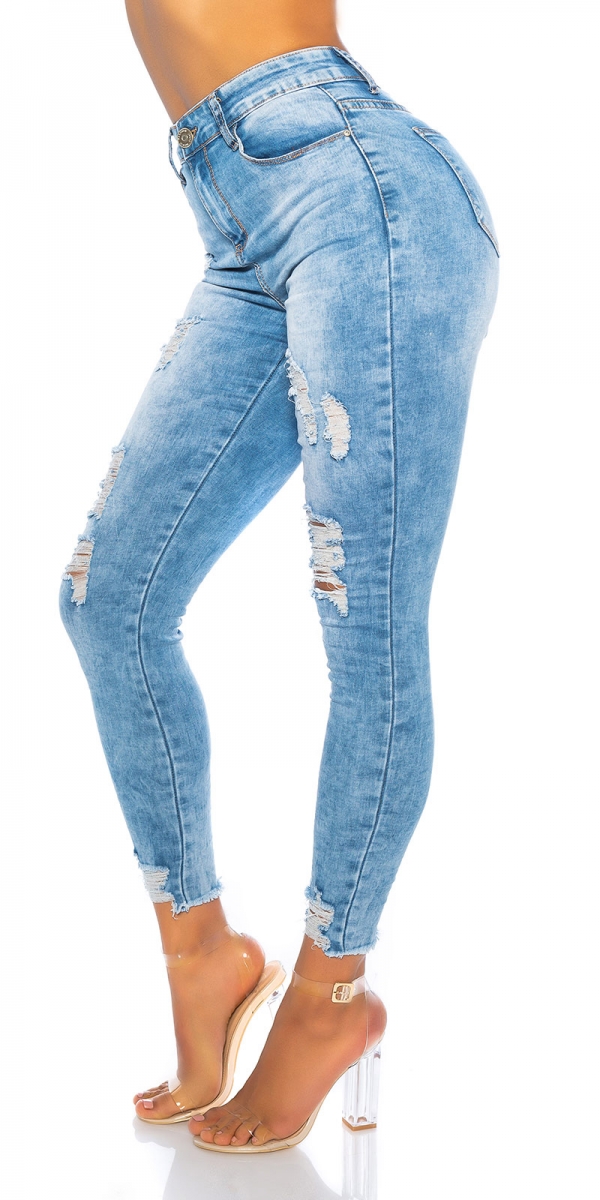 High Waist Jeans im modischen Used-Look - blue washed