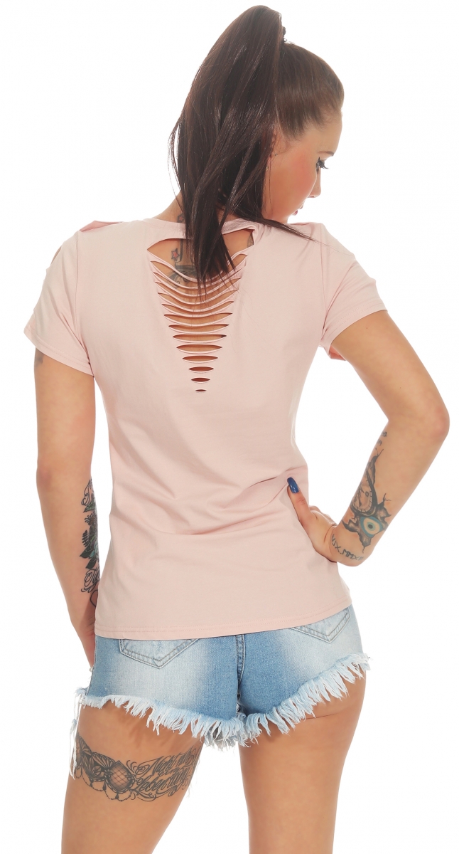 Modernes Kurzarm-Shirt mit frechem Cutouts - altrosa