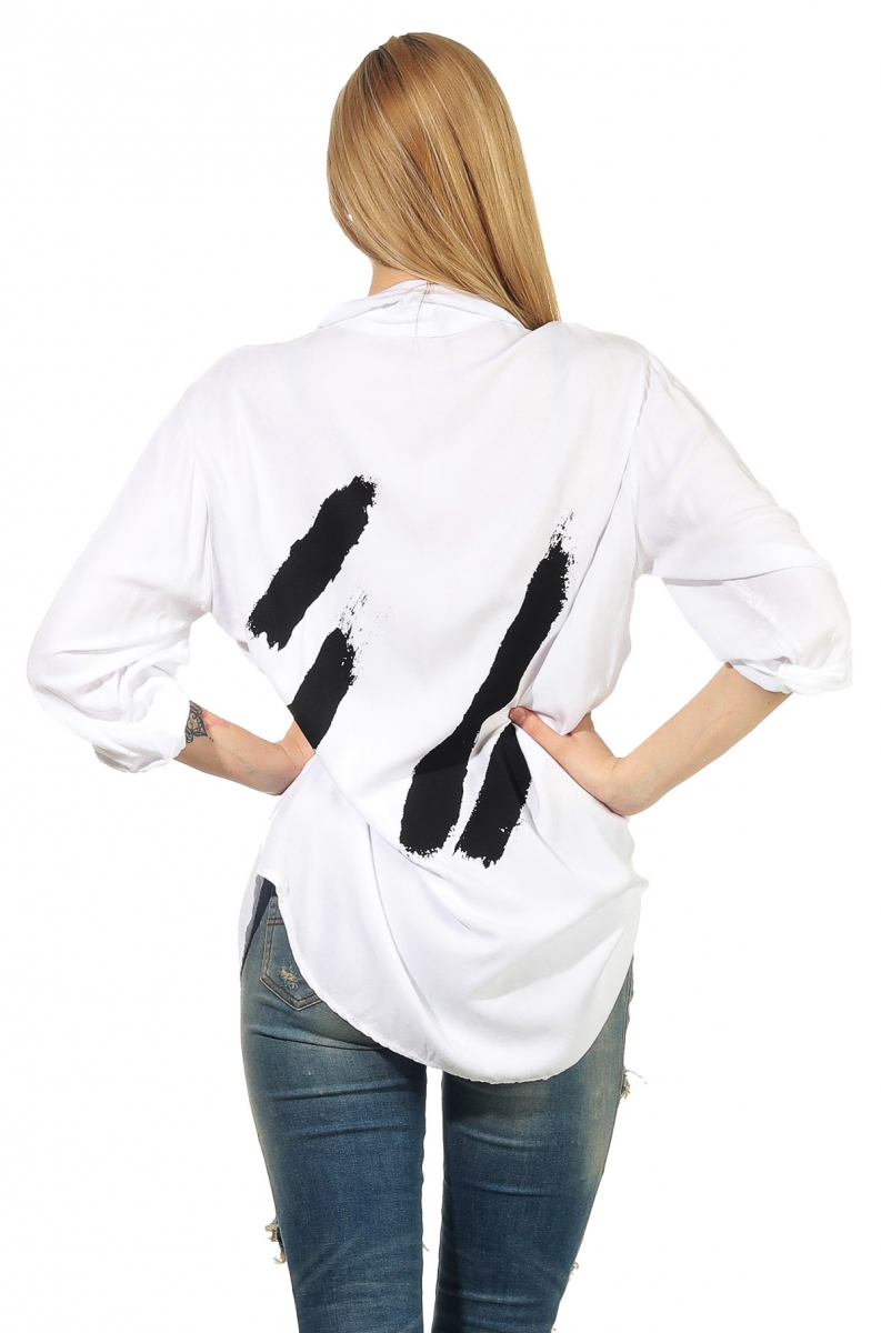 Legere Long-Bluse mit modischen Schriftprints - weiß