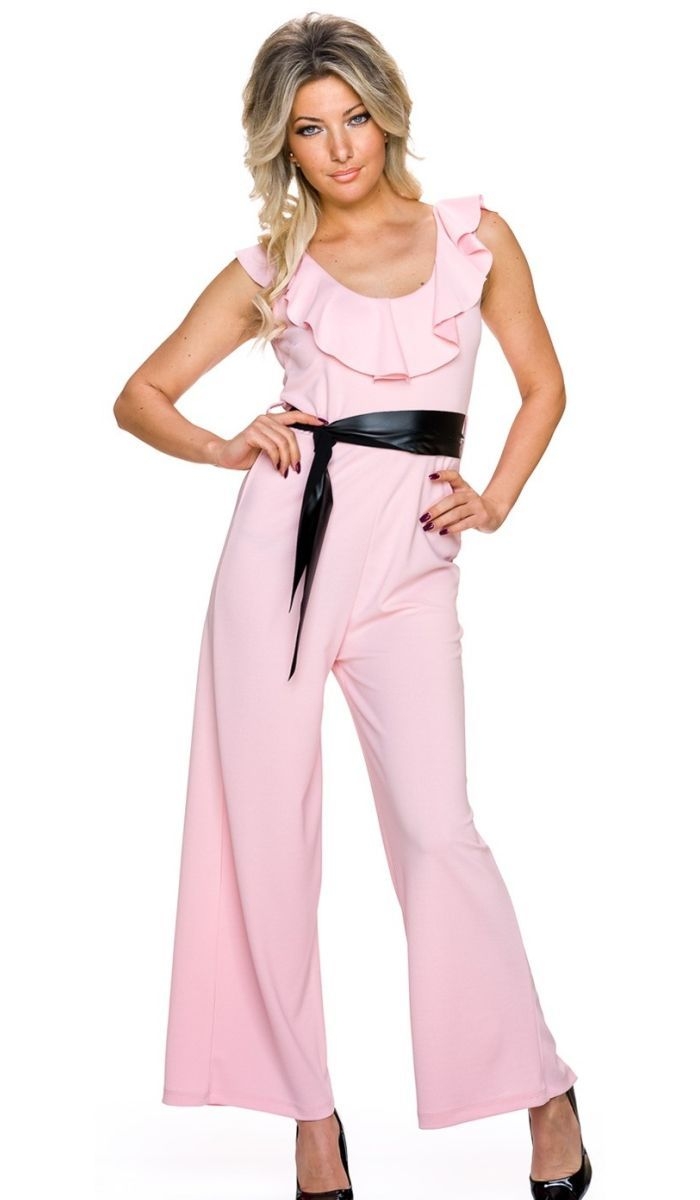 Cooler Overall mit Volants und tiefem Rückenausschnitt - rosa