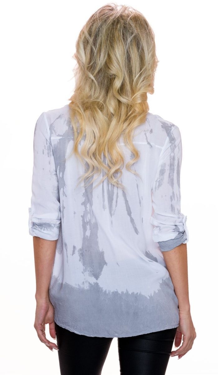 Batik-Bluse aus dünnem Stoff - weiß/grau