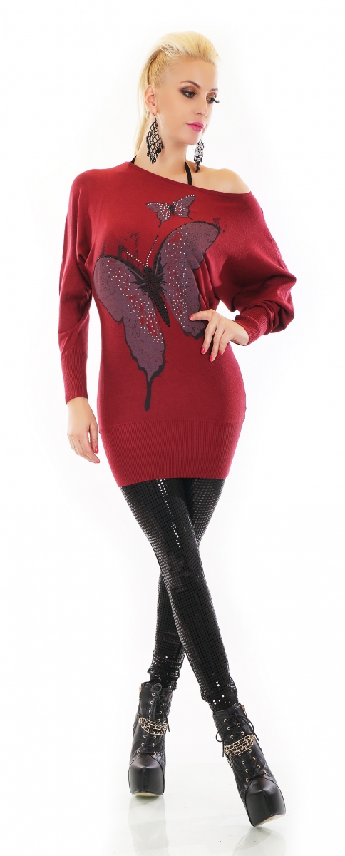 Fledermaus Longpullover mit verzierten Butterfly-Print - bordeaux