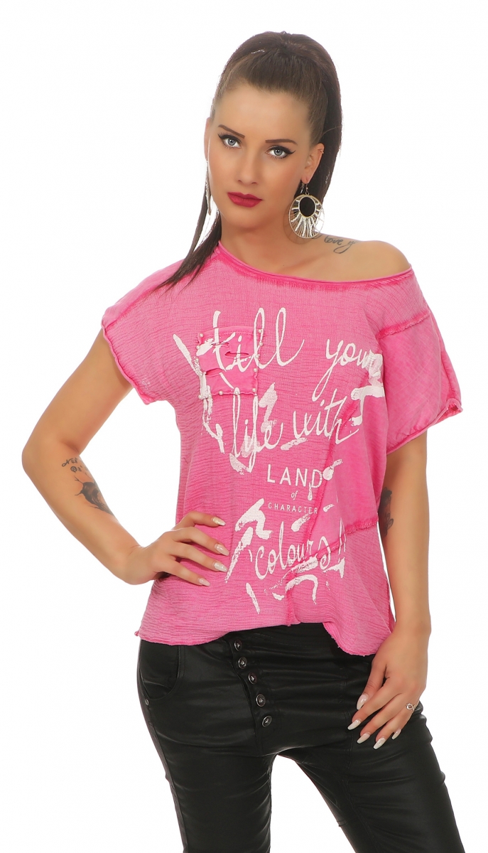 Legeres Oversize Shirt im Patchwork-Design - pink