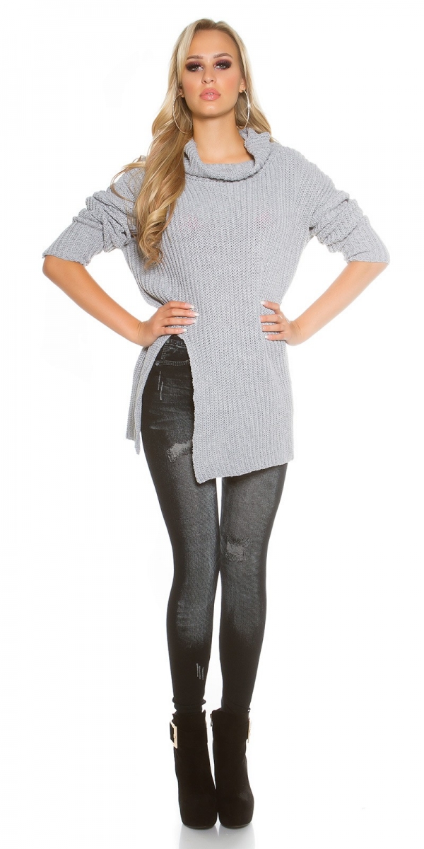 Oversize-Strickpullover mit modischen Schlitz-Cutout - stone