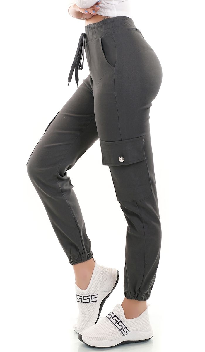 Modische High Waist Cargo Hose in grau