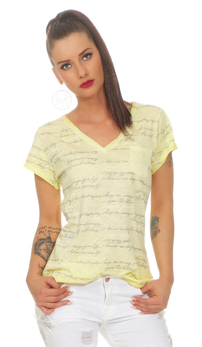 Lässiges Oversize Shirt mit Glitzer-Schriftzügen in gelb