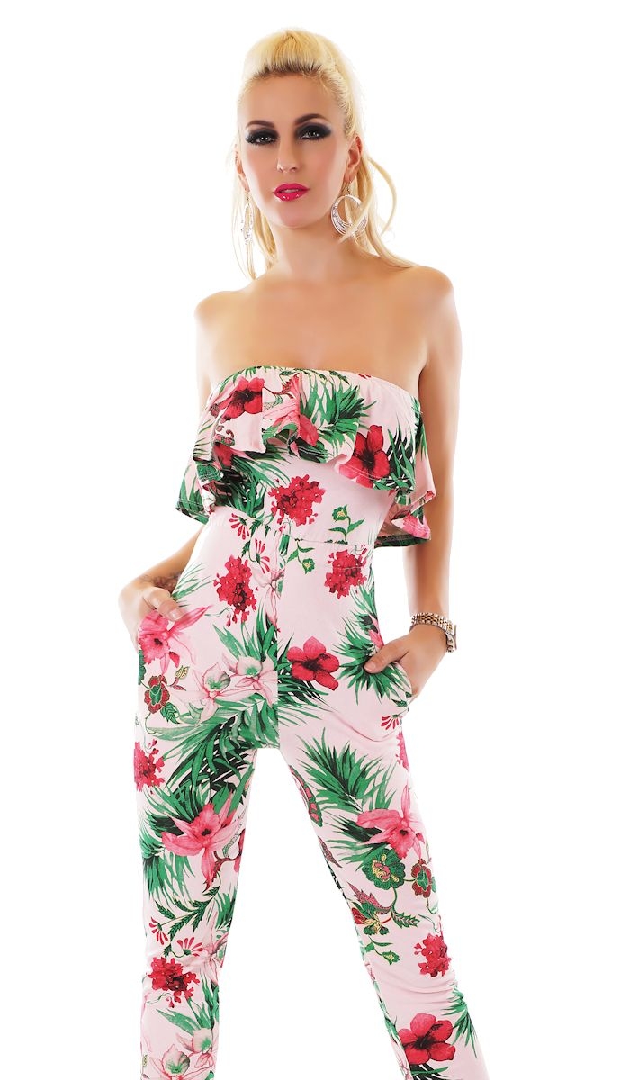 Süßer Bandeau-Overall im fröhlichen Hawaii-Look - rosa