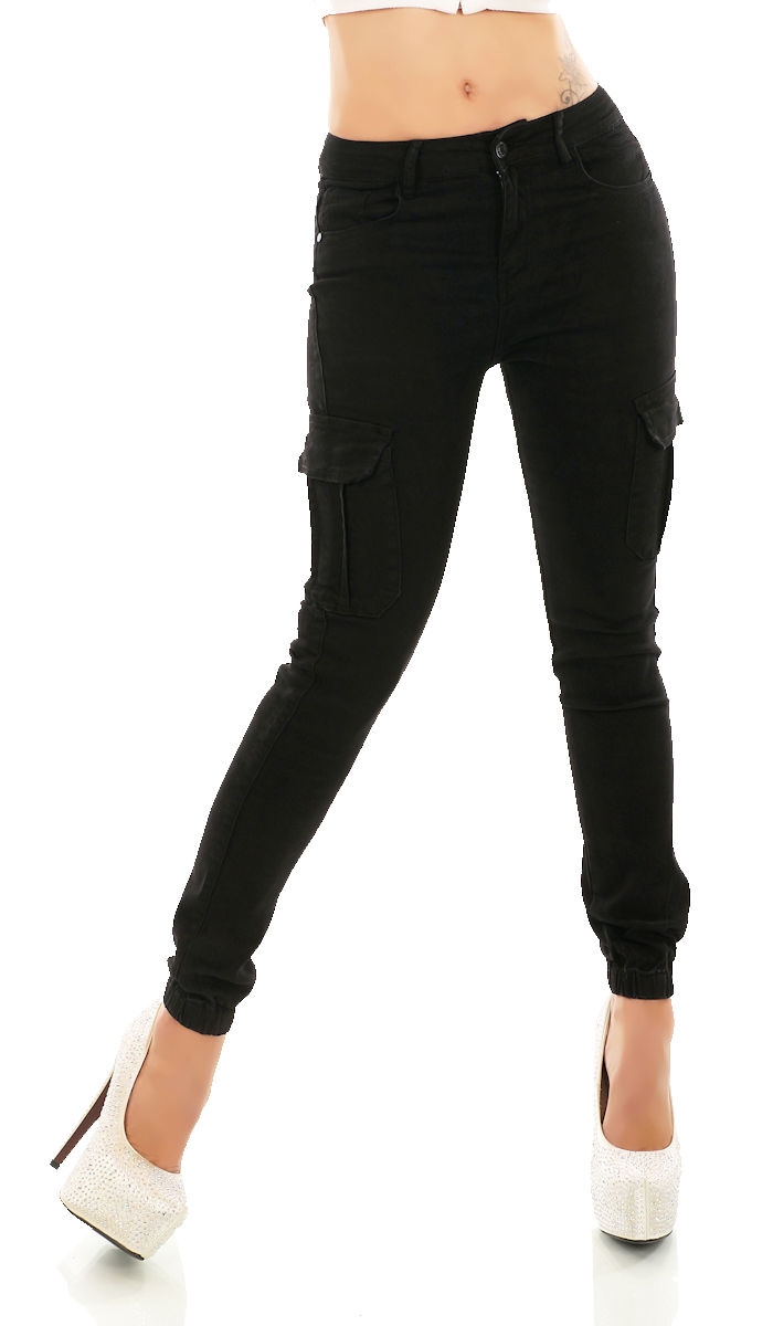 Modische High Waist Jeans im Cargo Design - schwarz