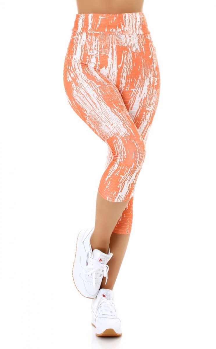 3/4-lange High Waist Leggings mit modischen Print - orange