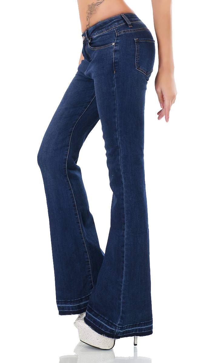 Modische Bootcut-Jeans mit fransigem Abschluss in dark blue