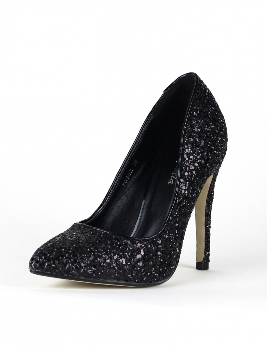 Pumps mit glamourösen Glitter-Effekt in schwarz