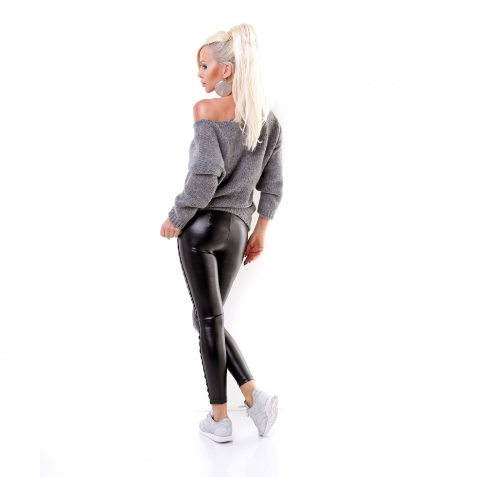 Sexy Wetlook-Treggings mit Sternen-Borde - schwarz