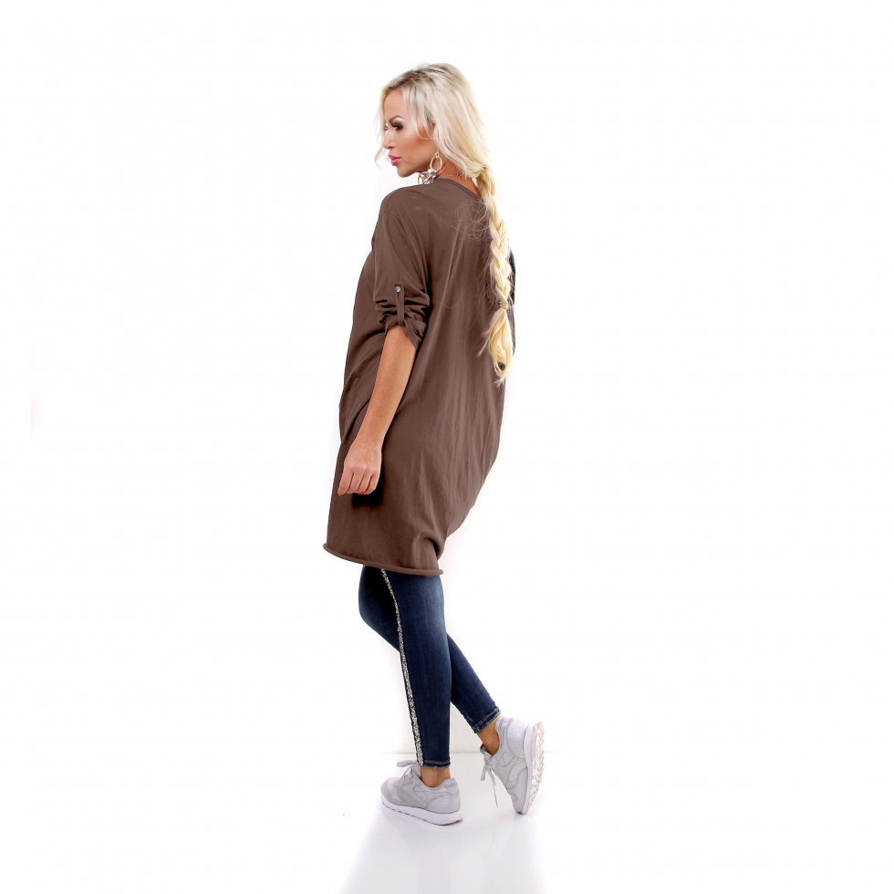 Oversize-Longpullover mit Schnürleiste - khaki