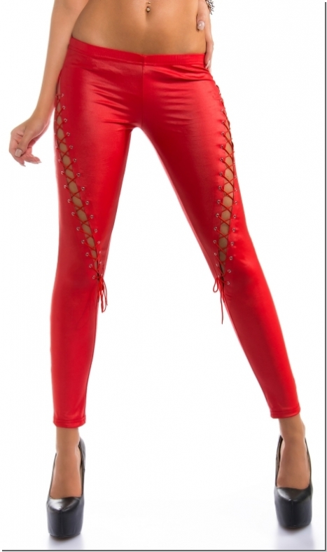 Leggings mit diagonaler Schnürleiste in rot