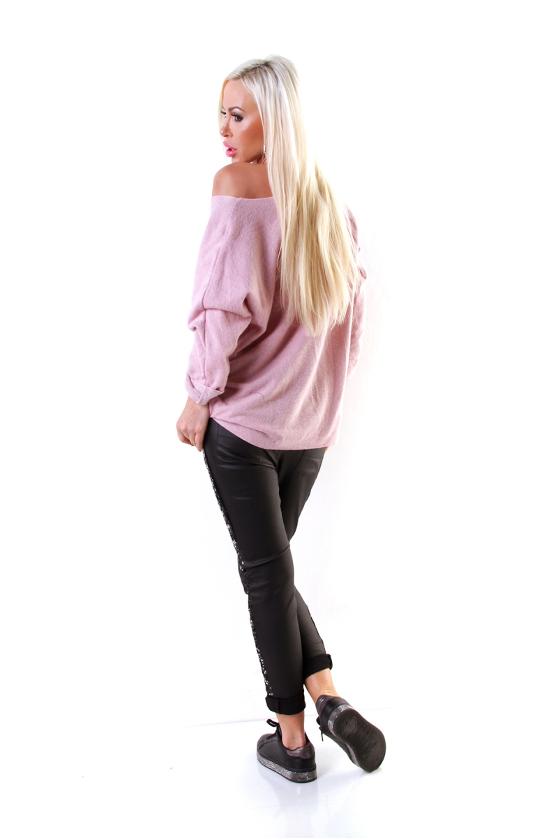 Modischer Feinstrick-Pullover mit Pailetten-Verzierung - rosa