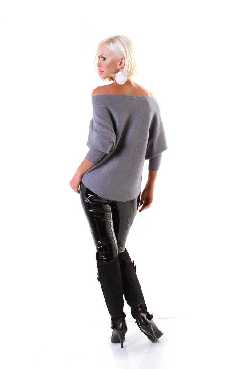 Legerer Feinstrick-Pullover mit Glamour-Schriftzug - stone