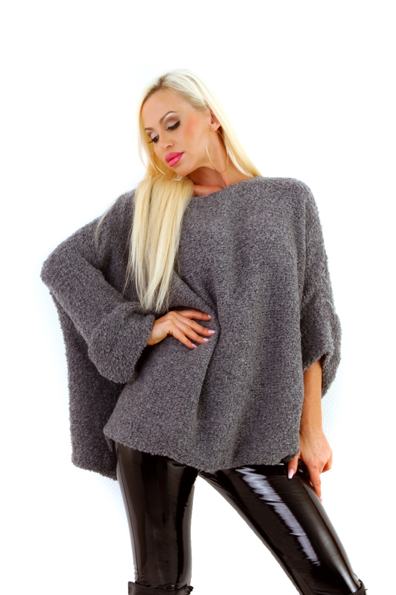 Oversize Cape Pullover mit Bouclé-Optik  in graphit