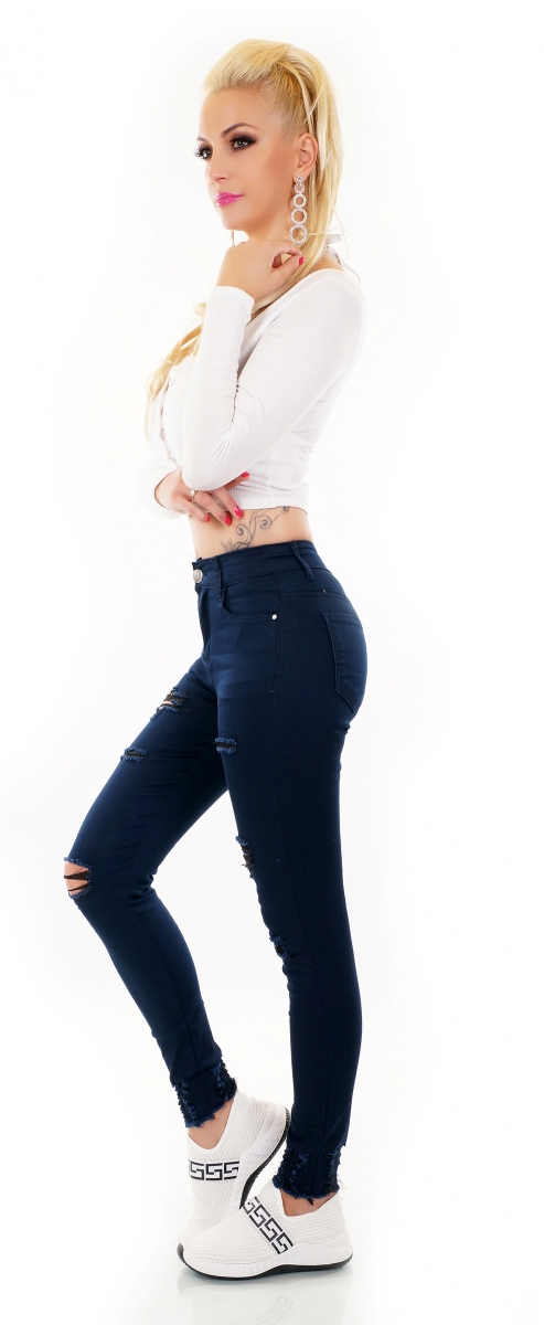 Modische Stretch-Jeans im Used-Look - dunkelblau