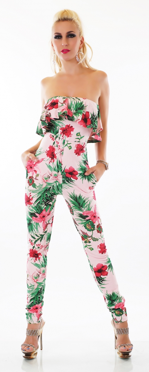 Süßer Bandeau-Overall im fröhlichen Hawaii-Look - rosa