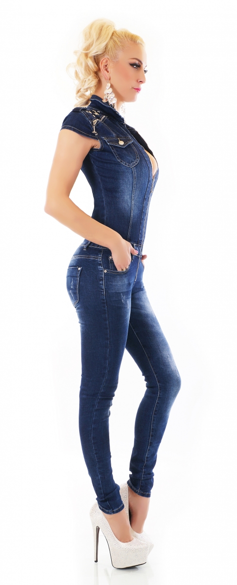 Sexy ärmelloser Jeansoverall mit Reißverschluss - blue washed