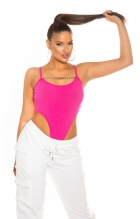 Sexy Bodytop mit Zierkette und hohen Beinausschnitt - pink