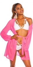 Transparenter Strand-Cardigan mit Bindebändchen - pink