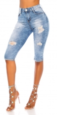 Capri- Used- Jeans mit Push-Up Look - blue washed