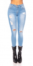 High Waist Stretch-Jeans im Used-Look - light blue