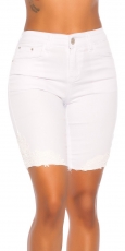 High Waist Capri-Jeans mit Spitzen-Verzierung - weiß