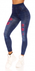 High Waist Leggings mit Spitzen-Cutouts - blau/pink