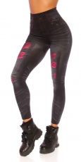 High Waist Leggings mit Spitzen-Cutouts - schwarz/pink