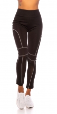 Sexy Leggings mit neonfarbenen Zierstreifen - stone