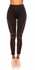 Sexy Leggings mit neonfarbenen Zierstreifen - schwarz/orange