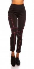 Sexy Leggings mit neonfarbenen Zierstreifen - schwarz/pink