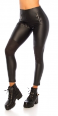 High-Waist-Leggings im Lederlook mit Zierkzippern - schwarz