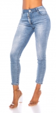 Skinny-Jeans mit aufgesetzten Reißverschluss - blue washed