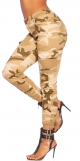 Camouflage Skinny Jeans im modischen Cargo-Look - beige