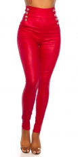 Sexy High-Waist-Hose im Lederlook mit Zierknöpfen - rot