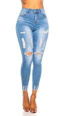 Skinny Jeans im modischen Used-Look - blue washed