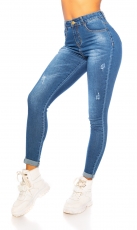 Skinny-Jeans mit Used-Effekten - blue washed