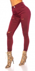 High Waist Stretch-Jeans im Used-Look - bordeaux